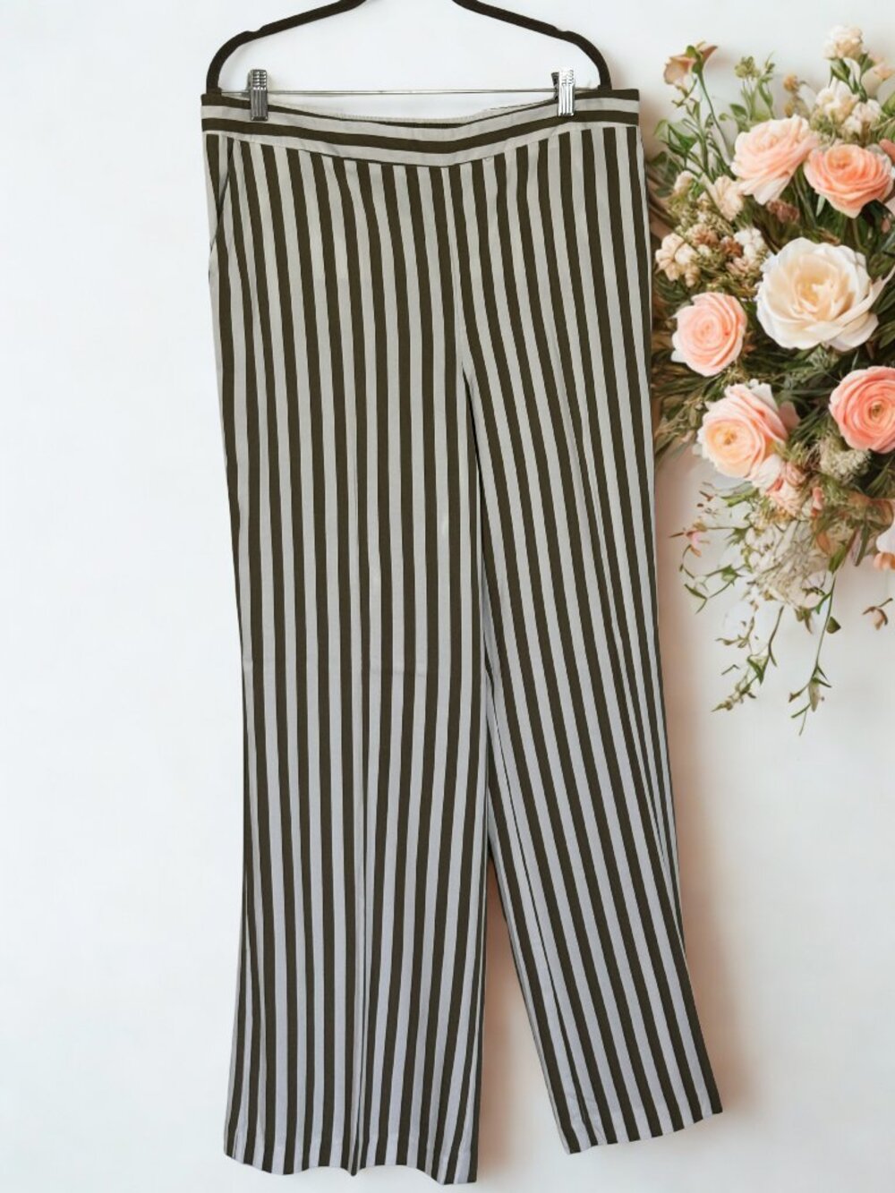 Khaki Green and White Summer Stripped Pant